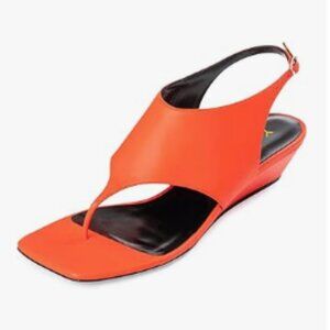 YDN Orange Open Square Toe Comfortable Wedge Low Heels Ankle Strap Thong Sandals